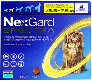 ネクスガード スペクトラ (小型犬用) NexGard Spectra ChewableTablets ForDogs (3.5-7.5kg) 3錠入り 1箱