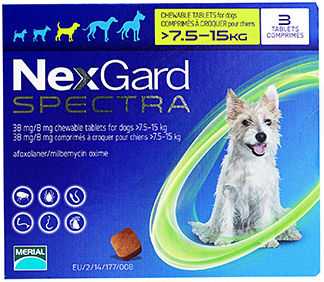 ネクスガード スペクトラ (中型犬用) NexGard Spectra ChewableTablets ForDogs (7.5-15kg) 3tablets 1箱